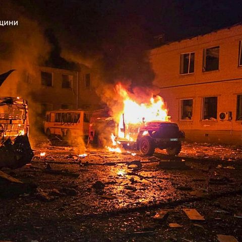 On fire on fire military vehicle - symbolic photo on the subject of ceasefire