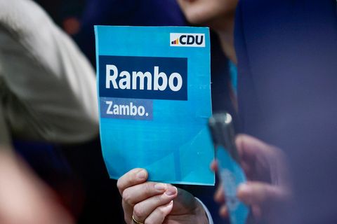 Rambo Zambo: Merz-Spruch auf CDU-Wahlwerbe-Flugblatt