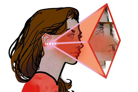Die Diagnose: Illustration einer Frau mit roter Hautstelle hinter dem Ohr
