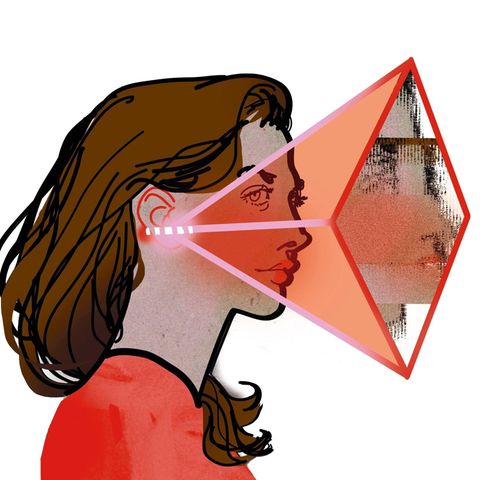 Die Diagnose: Illustration einer Frau mit roter Hautstelle hinter dem Ohr