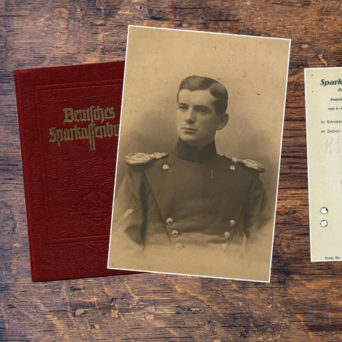 Savings book and picture of Simson Cohen, whose great -grandchildren now moved to court against the Sparkasse