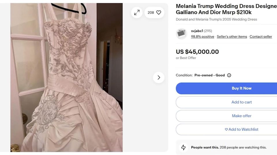 Rund 45.000 Dollar auf eBay: Ist das wirklich Melania Trumps Hochzeitskleid? Das Hochzeitskleid von der First Lady Melania Trump ist bei Ebay für 45.000 US-Dollar inseriert