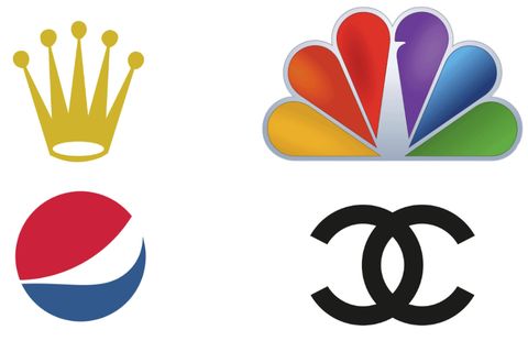 Die Logos der Marken Rolex, NBC, Pepsi und Chanel (von links oben nach rechts unten)