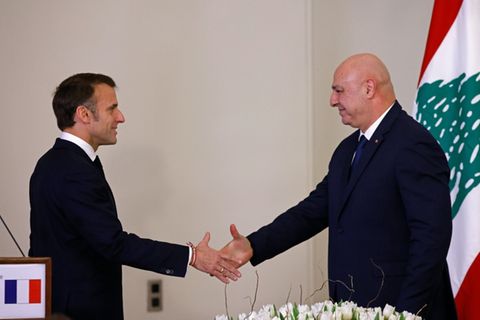 Emmanuel Macron und Joseph Aoun im Januar in Beirut