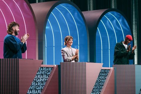 Rea Garvey (l.), Heike Makatsch und Teddy Teclebrhan mussten auch in der vierten Folge von "Wer stiehlt mir die Show?" einige