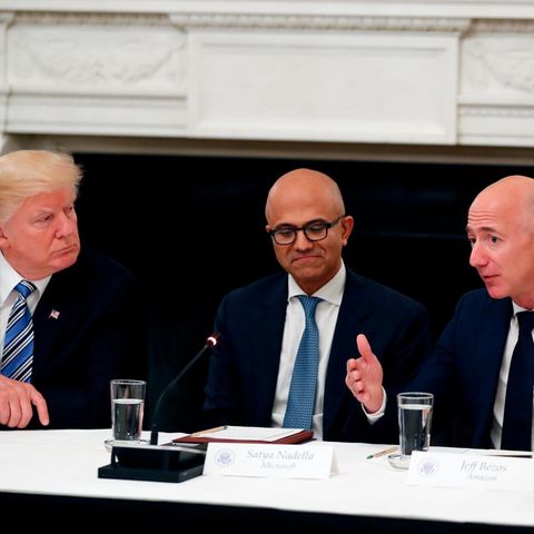 Donald Trump, Microsoft-Chef Satya Nadella und Amazon-Gründer Jeff Bezos