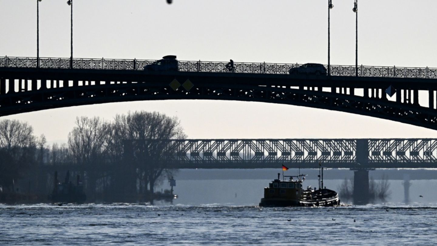 Rhein mit Brücken zwischen Wiesbaden und Mainz