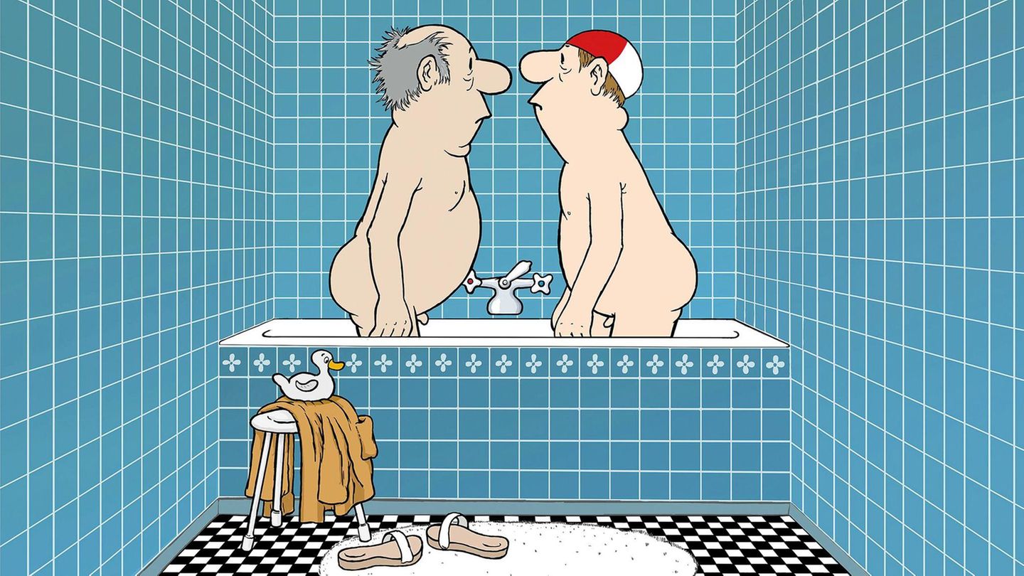 Comic von Loriot "Zwei Herren im Bad"