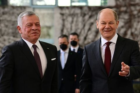 Abdullah II. (l.) und Scholz im März 2022 im Kanzleramt