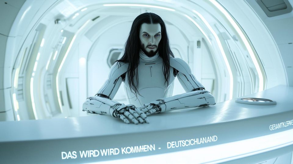 "Ein Jesus, der wohl Heroin genommen hat. Es sein denn, es ist Jonathan Meese. Oder es ist der Teufel." Szene aus "Gesamtklärwerk Deutschland"