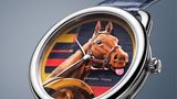 Zifferblatt von Hermès-Uhr, auf dem ein Pferd die Zunge rausstreckt