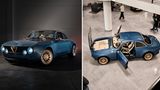 Ein blauer Alfa Romeo  Giulia GTA als E-Auto