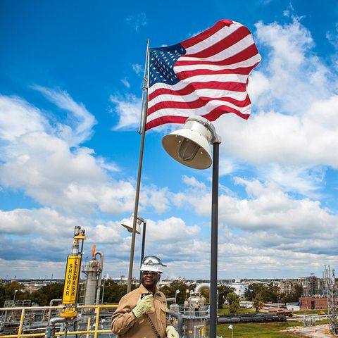A worker from the German company BASF at the location in Louisiana