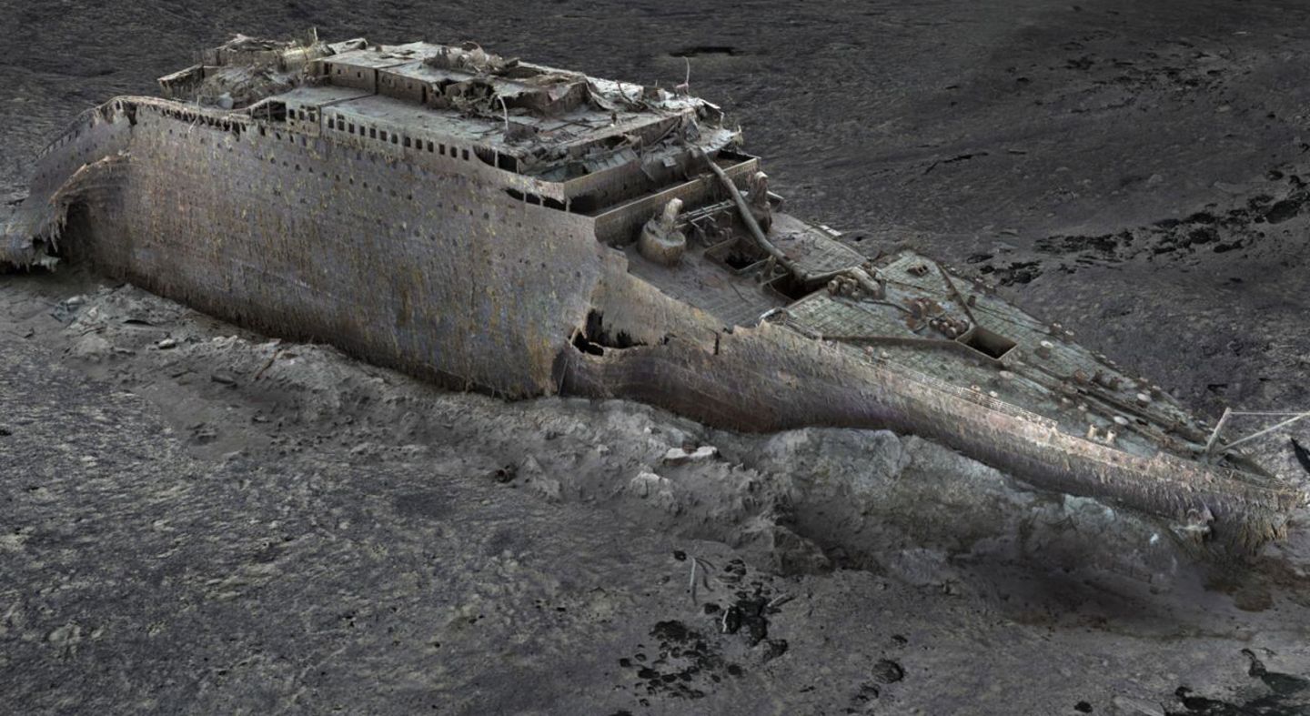 Wrack der Titanic als 3 D Ansicht auf dem Meeresboden