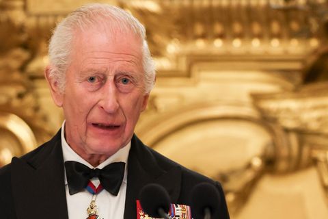 König Charles III. hält eine Rede während des Staatsbanketts im Quirinlaspalast in Rom