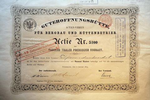 Historische Aktie der Gutehoffungshütte aus dem Jahre 1873