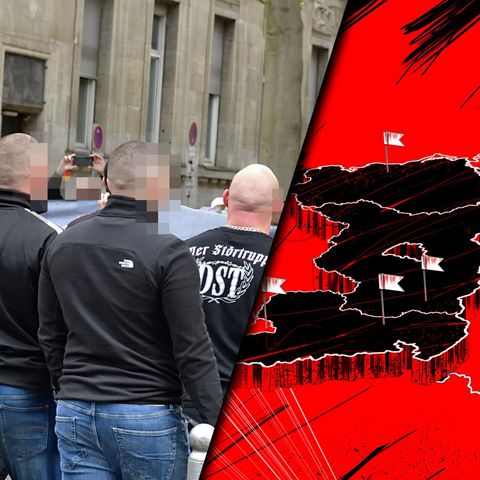 Participants in a right demonstration can be seen from behind