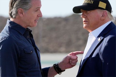 Kaliforniens Gouverneur Gavin Newsom (l.) sieht seinen Bundesstaat besonders betroffen von Donald Trumps Strafzöllen