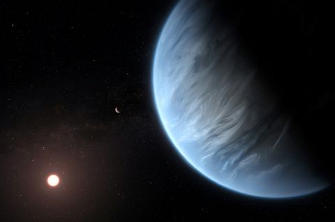 Der Exoplanet K2-18b (künstlerische Simulation) ist im Weltraum 124 Lichtjahre von der Erde entfernt