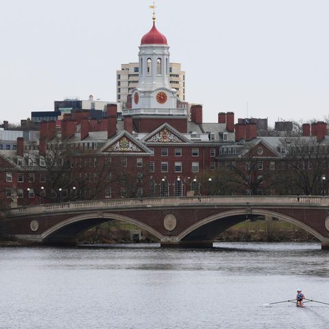 Ein Ruderer rudert den Charles River in der Nähe der Harvard Universität hinunter