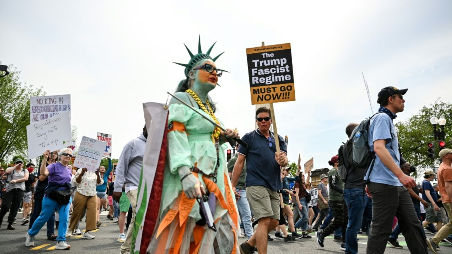 Als Freiheitsstatue verkleidete Demonstrantin in Washington