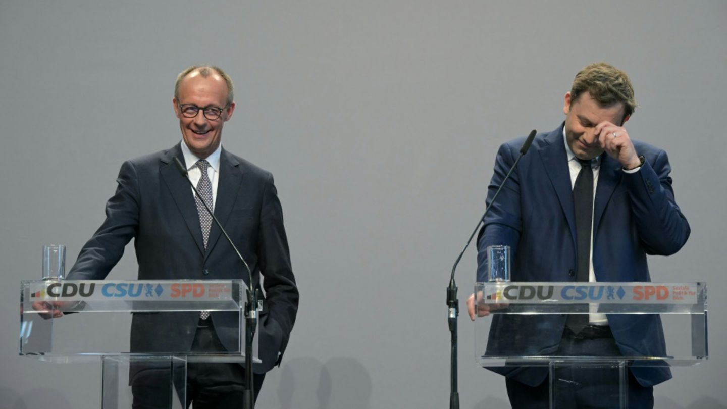 Klingbeil (r.) und Merz nach der Koalitionseinigung