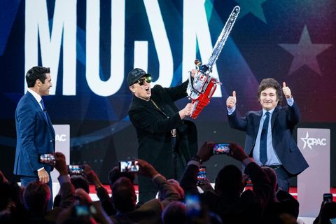Elon Musk mit Kettensäge