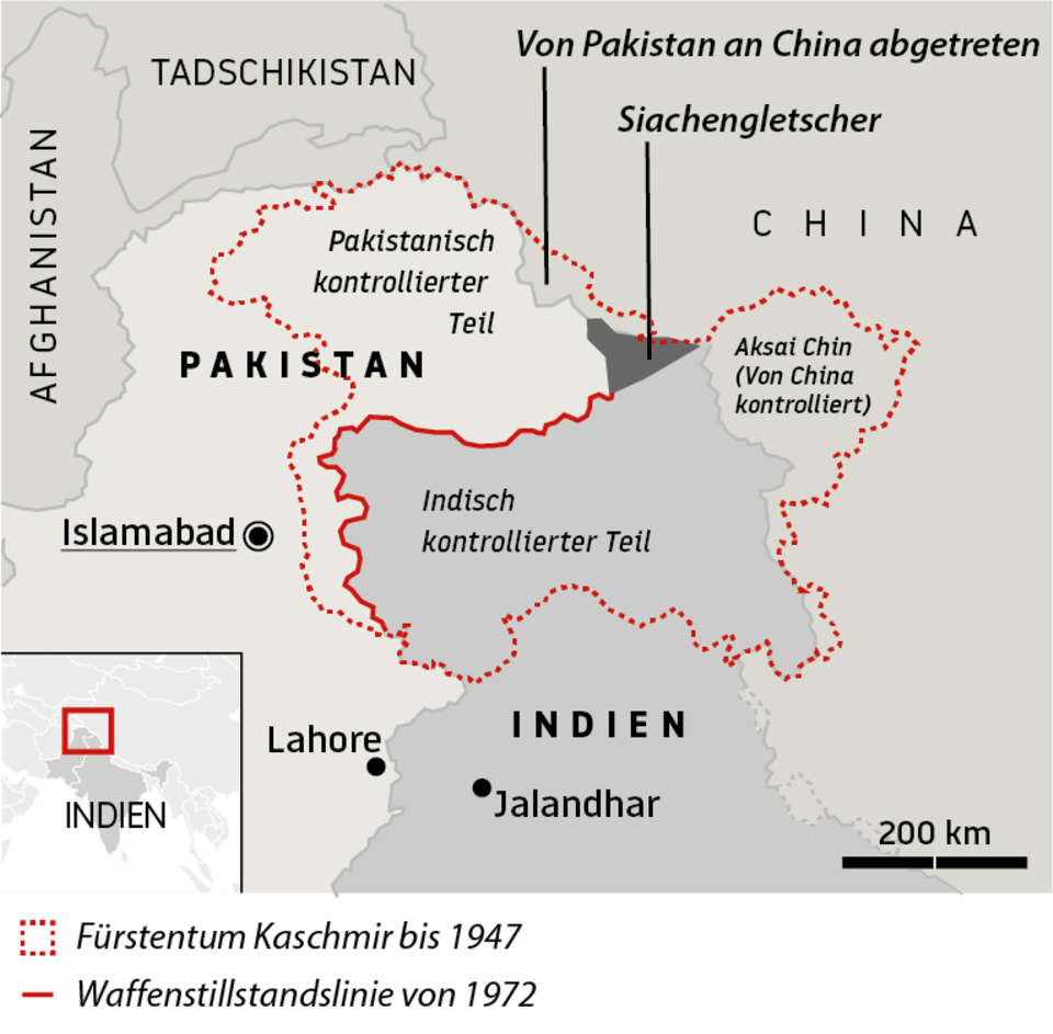 Kaschmir region on a card