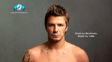 David Beckham in einer Werbung für Milch, mit Milchbart und nacktem Oberkörper