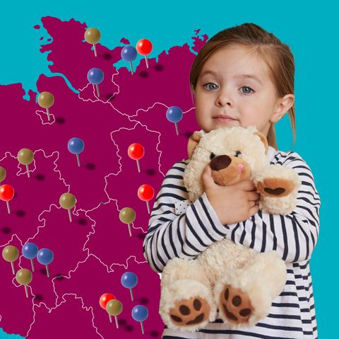 Eine Deutschlandkarte mit Pins als Illustration zum Thema Kindergarten