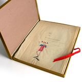 Das Ur-Manuskripft von Pippi Langstrumpf, mit einer Zeichnung von der Figur mit den abstehenden Zöpfen