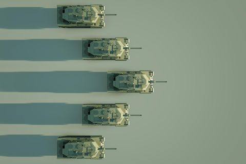 Teaserbild Umfrage Weltkrieg: Panzer erinnern an die Form eines Diagramms