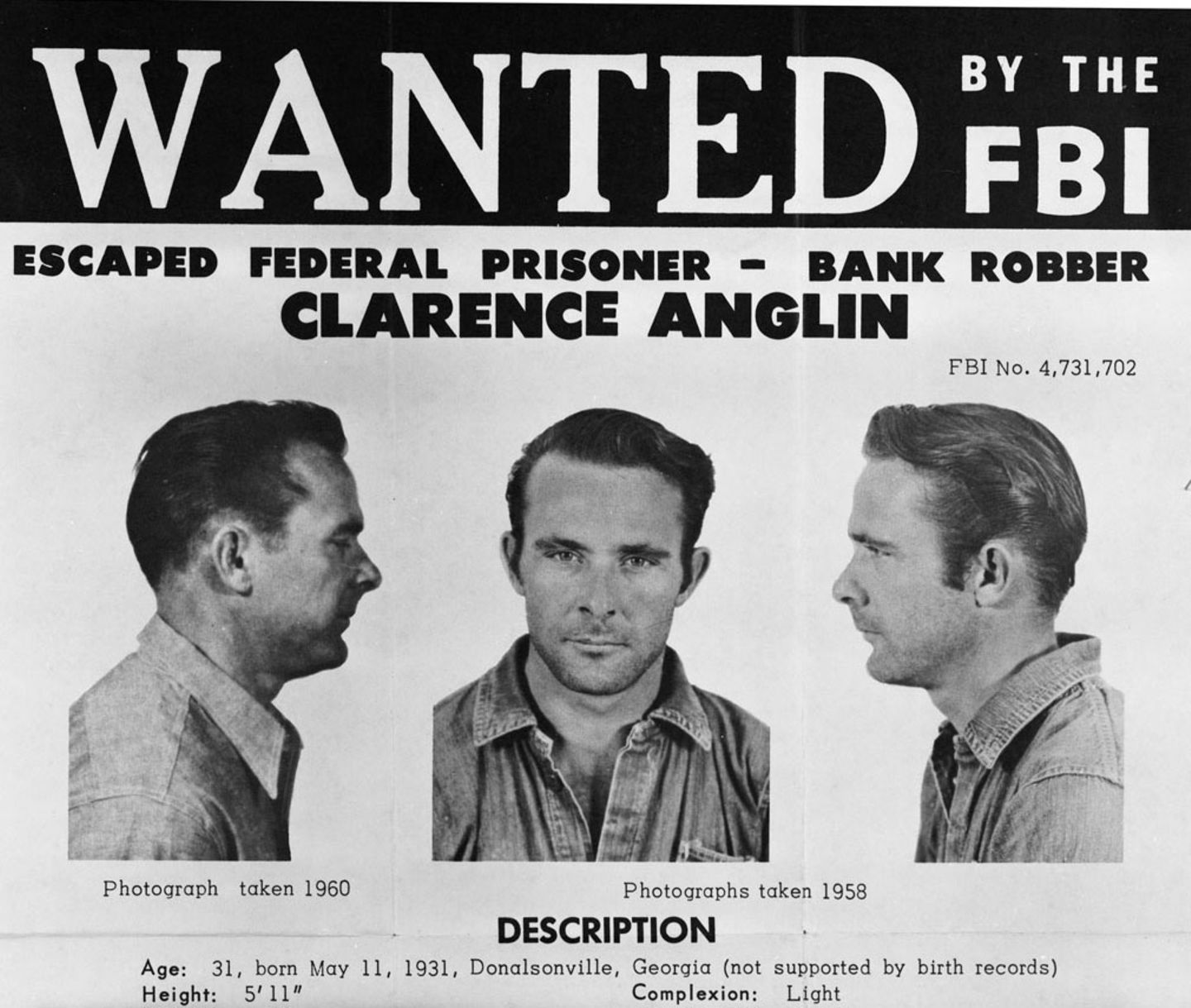 Mysteriöse Flucht Fandungsposter Clarence Anglin