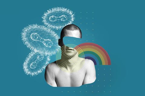 Illustration eines Mannes zu Halsschmerzen und Christopher-Street-Day