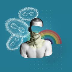 Illustration eines Mannes zu Halsschmerzen und Christopher-Street-Day