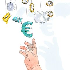 Illustration Geldanlage Babyhand greift nach Euro