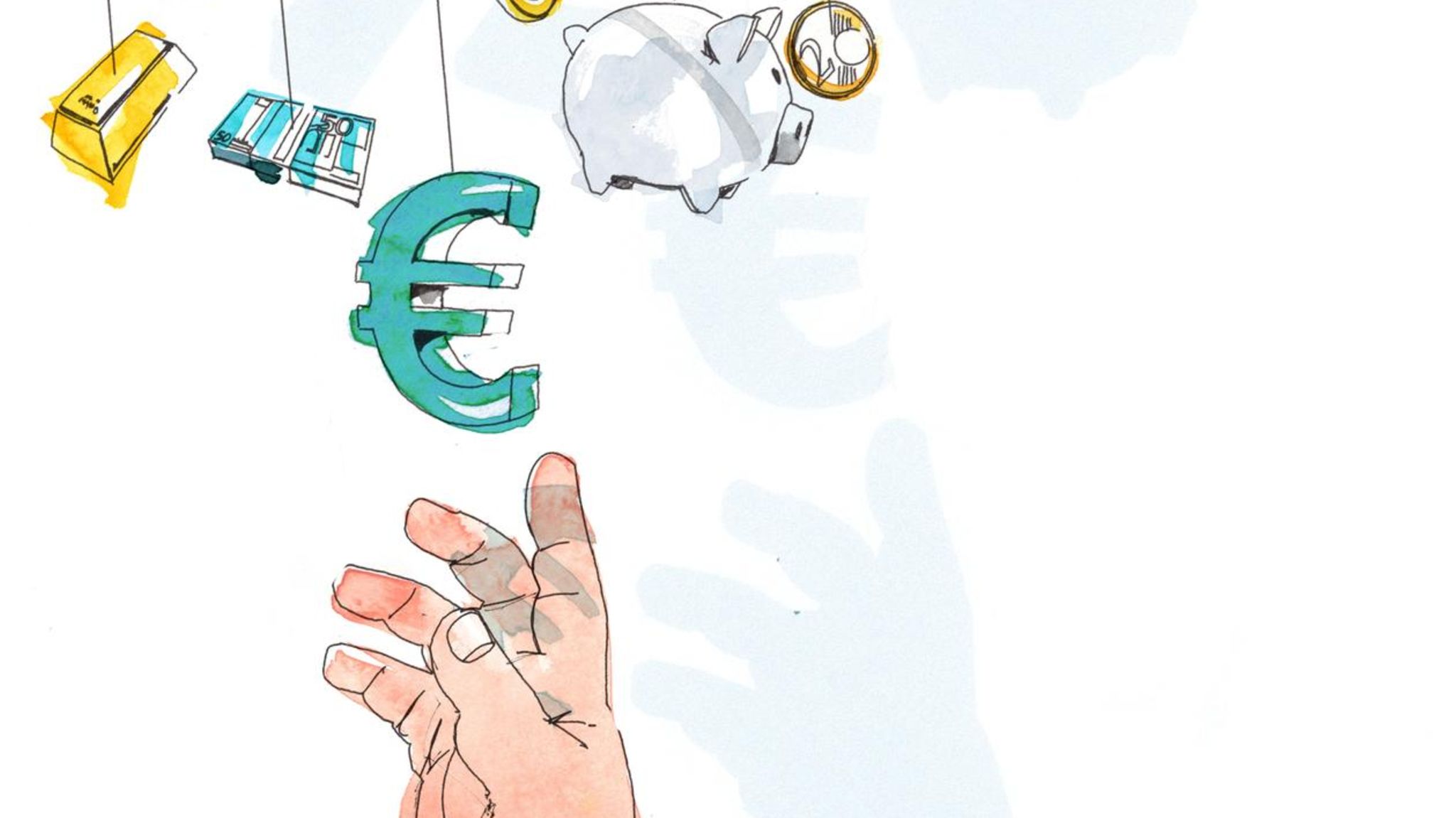 Illustration Geldanlage Babyhand greift nach Euro