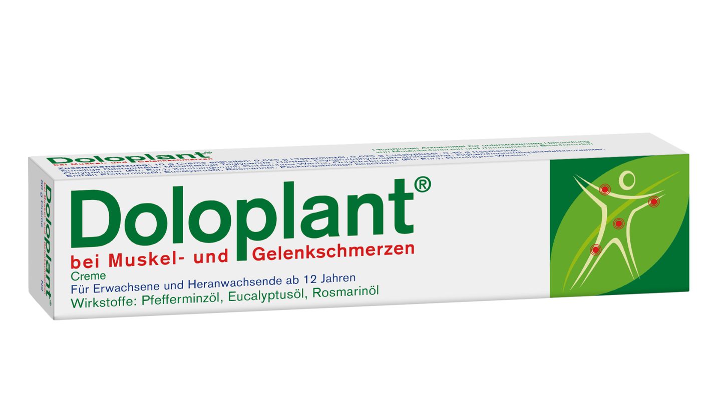 Doloplant gehört zu den rein pflanzlichen Salben gegen Muskelverkrampfungen. Pfefferminzöl mit seinem Hauptbestandteil L-Menthol verringert Schmerzen und hemmt die Schmerzwahrnehmung. Rosmarinöl entspannt durch bessere Durchblutung die verkrampfte Muskulatur, während Eukalyptusöl entzündungshemmend wirkt.