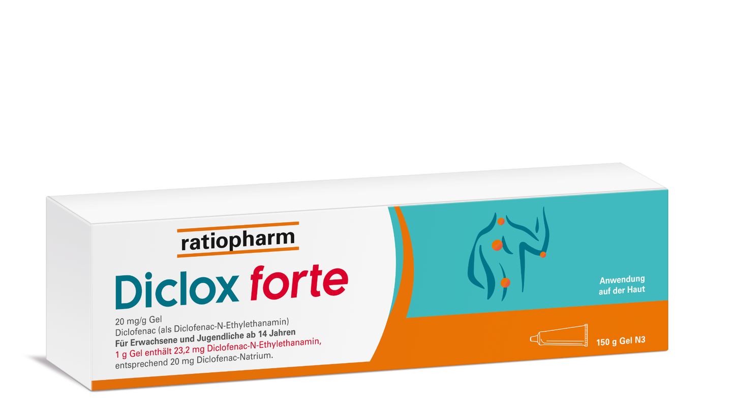 Nur für Jugendliche ab 14 Jahren empfohlen ist Diclox forte zur Behandlung von schmerzenden Verstauchungen und Zerrungen. Die Creme enthält den Wirkstoff Diclofenac, der zur Arzneimittelgruppe der nichtsteroidalen entzündungshemmenden Arzneimittel gehört. Maximal zweimal pro Tag sollten die betroffenen Stellen dünn eingerieben werden.