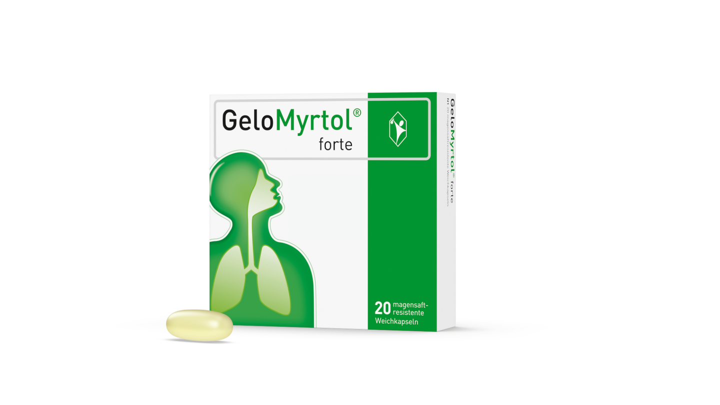 Gelo Myrtol - die weichen durchsichtigen Kapseln sind seit Jahrzehnten der Klassiker bei Erkältungen mit Husten und verschleimten Bronchien. Das in ihnen enthaltene Spezialdestillat aus Eukalyptusöl, Süßorangenöl und Myrtenöl ELOM unterstützt das Selbstreinigungssystem in Lunge und Bronchien, das sogenannte mukoziliäre Clearance.  Die Schutzschicht der Atemwege besteht aus Millionen winzigen Flimmerhärchen, eingebettet in einer Schleimschicht. Die Flimmerhärchen bewegen sich ständig synchron in eine Richtung, wie ein Weizenfeld, das der Wind zum Wogen bringt. Dabei transportieren sie den Schleim plus darin verfangene Erreger wie auf einem Förderband in Richtung Rachen ab. Durch Abhusten oder Schlucken macht der Körper sie schließlich unschädlich.  Gelo Myrtol fördert die Funktion der Schutzschicht und verkürzt die Dauer der Erkrankung.       