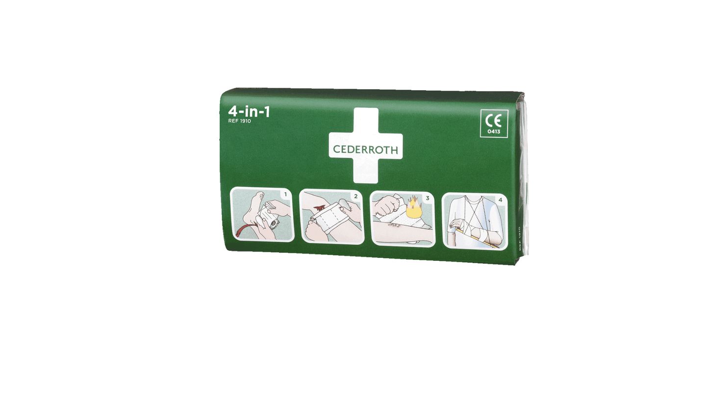 Der Verbandsspezialist Cederroth legt seinen Kompressen und Mullbinden gleich bebilderte Gebrauchsanweisungen bei. Eine gute Idee, schließlich dürfte den meisten Menschen die Übung im Anlegen von Verbänden fehlen.