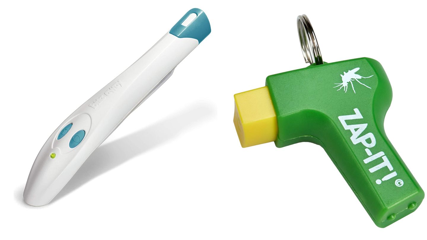 Ein Insektenstich von Biene, Wespe oder Mücke ist keine große Sache, doch die durch das injizierte Gift hervorgerufenen Schwellungen und der Juckreiz können mehr als störend sein. Punktgenau auf den Stich wirkende Hitze soll die Eiweiße des Giftes zerstören und so eine Schwellung und den Juckreiz abmildern. Das ist die Idee hinter den sogenannten "Bite-Away"-Geräten. Es gibt sie mit Batterie (links im Bild) oder mit mechanischer Piezo-Zündung. Nachteil: Der Stich muss sofort "unter Feuer" genommen werden, sonst funktioniert es nicht. 