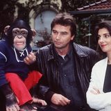 Schimpanse "Charly" mit den Schauspielern Ralph Schicha, Karin Kienzer