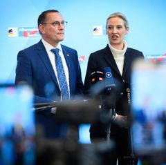 Die beiden Fraktionsvorsitzenden der AfD: Tino Chrupalla und Alice Weidel