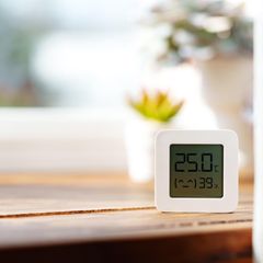 Gartendeals: Hygrometer auf einer Holz-Fensterbank