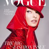 Evangelista 2022 mit rotem Schal auf dem Cover der "Vogue"