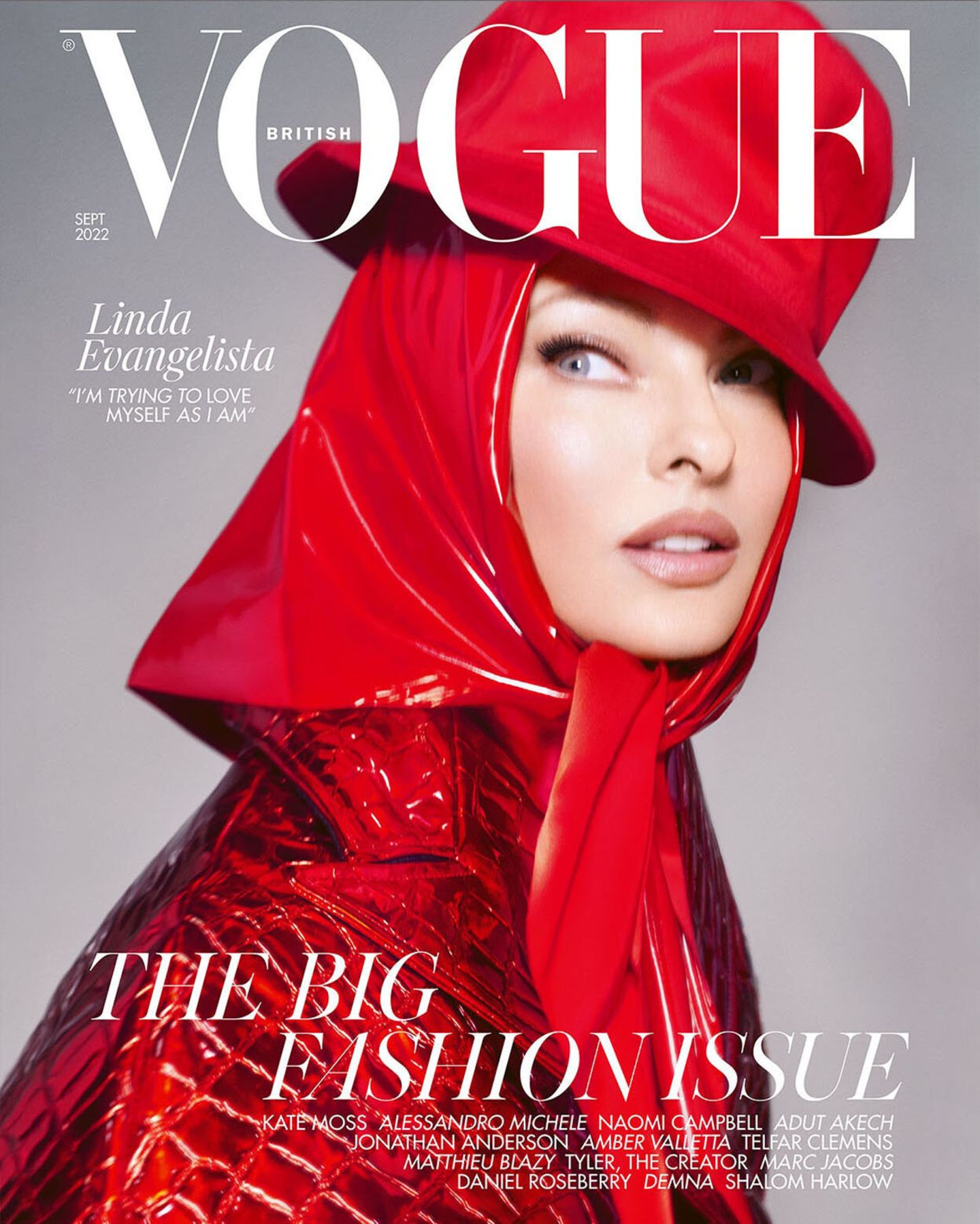 Evangelista 2022 mit rotem Schal auf dem Cover der "Vogue"