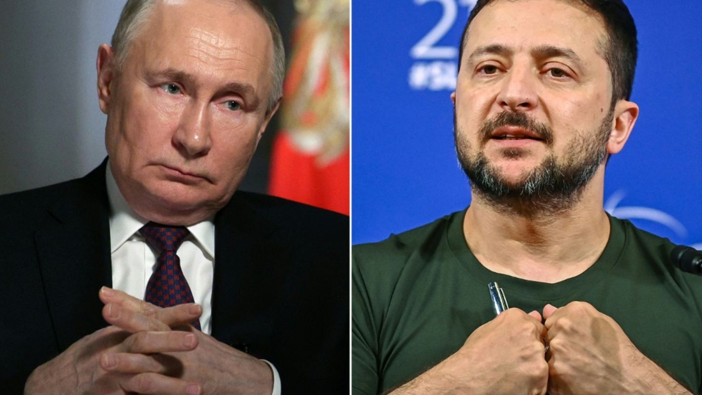 Der russische Präsident Wladimir Putin (l) und der ukrainische Präsident Wolodymyr Selenskyj