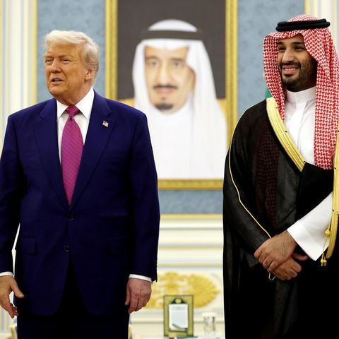 Donald Trump and the Saudi crown prince Mohammed bin Salman after the arrival of the US President in Saudi Arabia