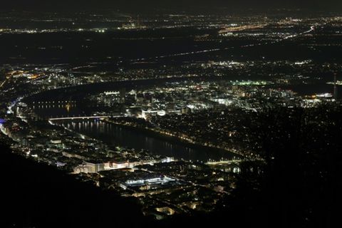 Blick auf Heidelberg, Mannheim und Ludwigshafen